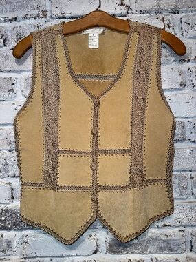 Vintage Leather Crochet-Trim Vest